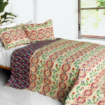 [Glitter] 3PC Cotton Contained Vermicelli-Quilted Patchwork Quilt Set (Full/Queen Size)