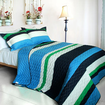 [Caprice] 3PC Vermicelli-Quilted Patchwork Quilt Set (Full/Queen Size)