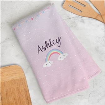 Personalized Rainbow With Pennant Dish Towel
