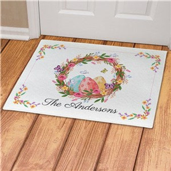 Personalized Easter Eggs With Wreath Doormat