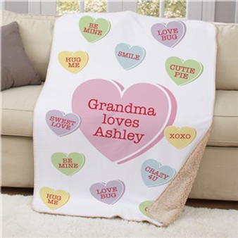 Personalized Conversation Hearts Sherpa Blanket