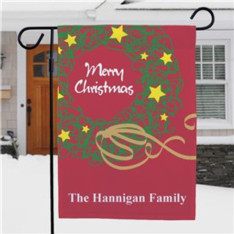 Personalized Christmas Wreath Garden Flag