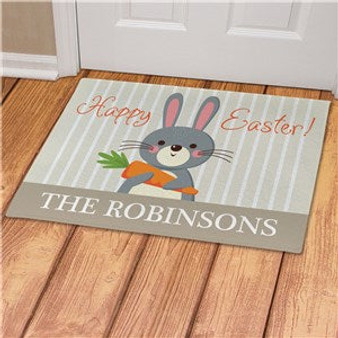 Personalized Bunny Holding Carrot Easter Doormat