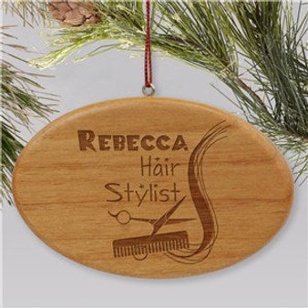 Engraved Hair Stylist Wooden Oval Christmas Ornament