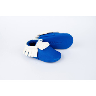 BubbleChops Exclusive Electric Blue/White Traditional Handmade Moccasins