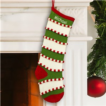 Embroidered Green Striped Stocking