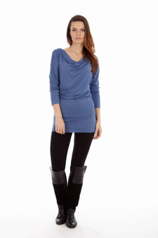 Denim Color Cowl Neck Dress