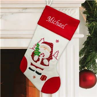 Embroidered Red and White Santa Stocking