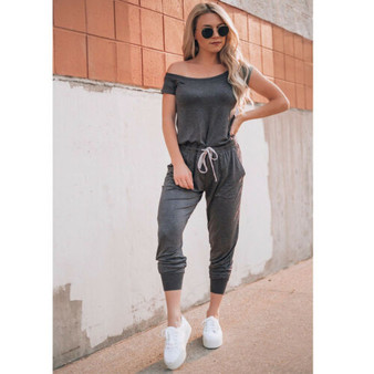 Casual Off Shoulder Bodycon Short Sleeve Jumpsuit