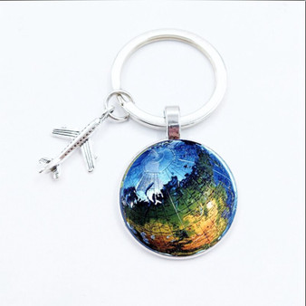 Map, Globe, or Death Star Keychain With Bronze or Silver Airplane