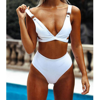 Sexy High Waist Solid Bandage Bikinis