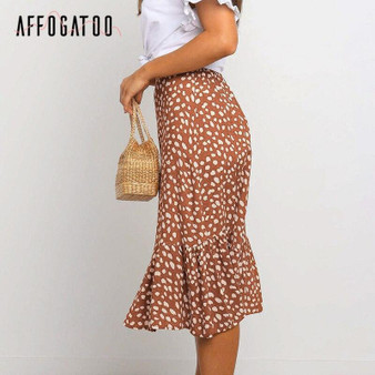 Elegant Ruffle leopard print midi high waist female A-line skirt