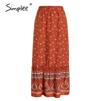 Bohemian floral print long skirt Ruffled split A-line skirt
