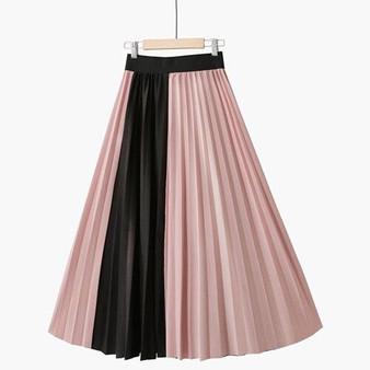 Velvet Pleate Patchwork High Waist Skirt