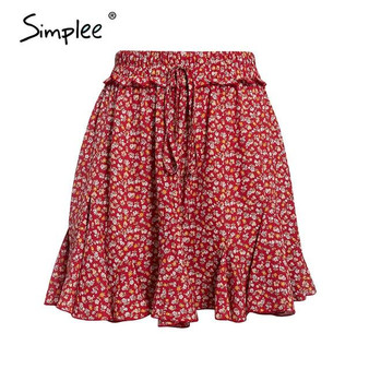 A-line skirts boho high waist ruffles floral print skirt