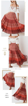 Boho Floral Print Long Skirts Elastic Waist Vintage Skirt