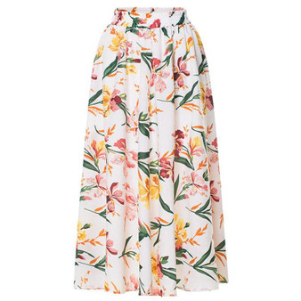Floral Print Boho Style Elastic High Waist Pleated Skirt