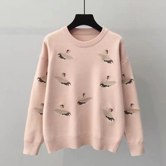 Embroidery Women O-Neck Loose Pullovers Sweater