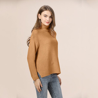 Casual Loose Autumn Winter Turtleneck Oversize Solid Knitted Sweater