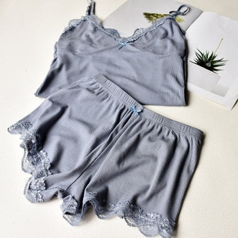 Lace Top And Shorts Cotton Pajama Set