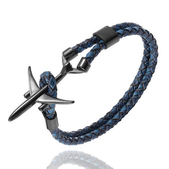 Stainless Steel and Leather Airplane Bracelet for Men and Women