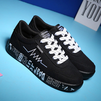 Casual Ladies Lace-up Breathable Walking Canvas Graffiti Flat Sneakers