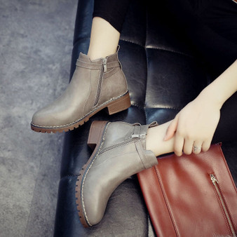 Fashion Flat Slip-on PU Leather Ankle Boots