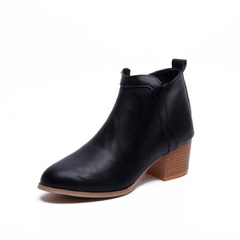 Zipper Chunky High Wood Heels Ankle Boots