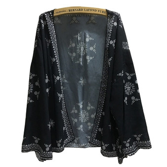 long Batwing sleeve black print Kimono top boho chic Plus size Chiffon blouse
