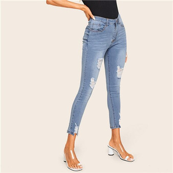 Ripped Faded Wash Stitch Detail Jeans