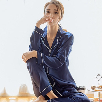 Satin Silk Long Sleeve Ladies Pajama Set