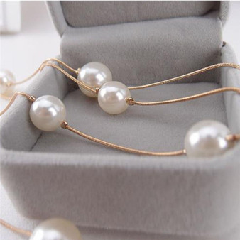 Long Double Layer Pearl Necklace