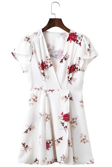 Printed Chiffon V-Neck Short Sleeve Casual Bohemian (Boho) Dress