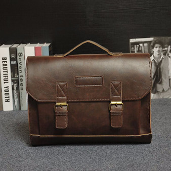 Casual Mens Leather Briefcase Messenger Bag