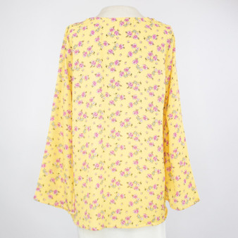 V-neck Floral Print Long Sleeve Blouse - Yellow