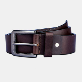 Finelaer Mens Genuine Leather Dark Brown Belt With Buckle
