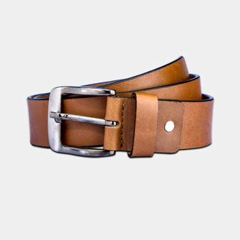 Finelaer Mens Genuine Leather Brown Belt With Buckle