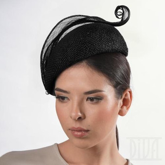 Small straw beret headband with elegant trim tea party hat