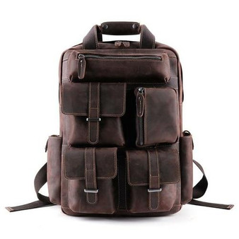 Travel Backpack Men Genuine Leather Backpack High Capacity Crazy Horse