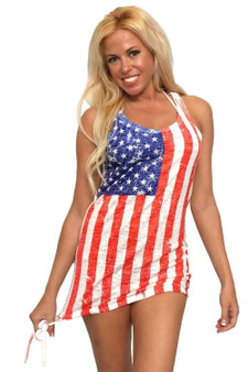 Shore Trendz Women's USA Distressed Flag Burnout Tank Dress Cover-Up