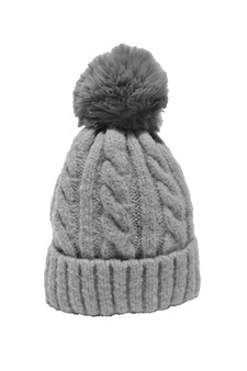 Knit Hat With Pom Pom Detail- Grey