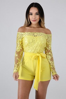 Yellow Lace Off the Shoulder Romper