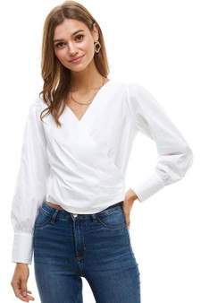 Long Puff Sleeves Surplice Blouse