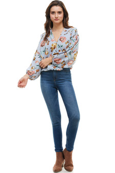 Floral Wide Sleeve Surplice Blouse