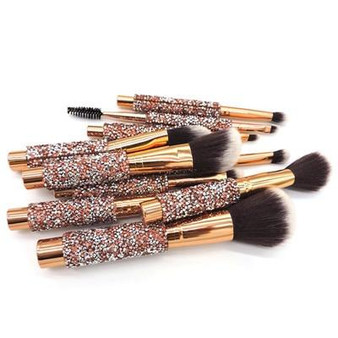 10 Piece Sparkling Makeup Brush Set With Bag