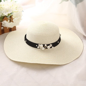 NEW Women's Spring Summer Decorated Wide Brim Straw Sun Hat