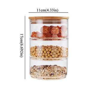 3-layer Stacking Glass Jar Container Set With Bamboo or Glass Lid