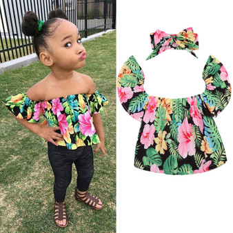 Floral Off Shoulder Tops for Kids Girls