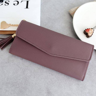 Women's Long High Quality PU Leather Phone Holder Wallet Clutch Purse With Tassel