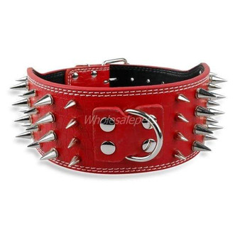 3 Inch Wide Spikes Studded Leather Dog Collar